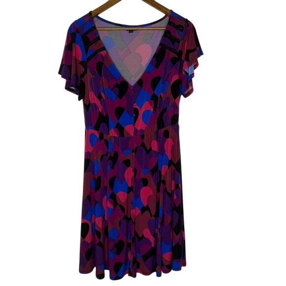 Torrid Heart Print Button‑Front Dress Size 0X Purple Blue Flowy Midi - Picture 1 of 7